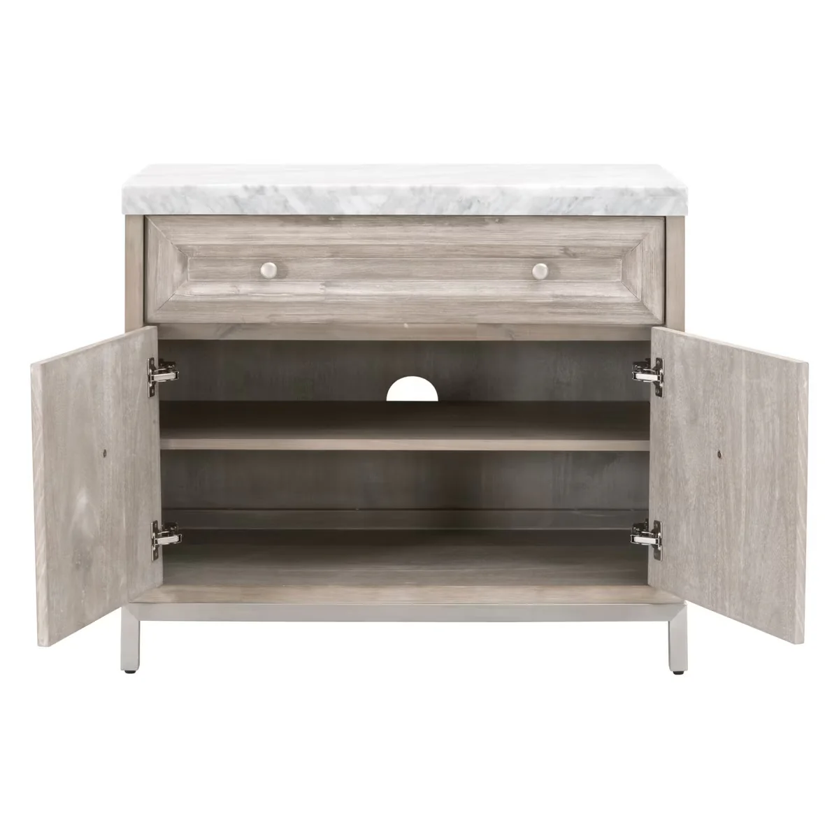 Essentials For Living Azure Media Chest ~ Natural Gray Acacia, White Carrera Marble With Brushed Stainless Steel Hardware - Image 2