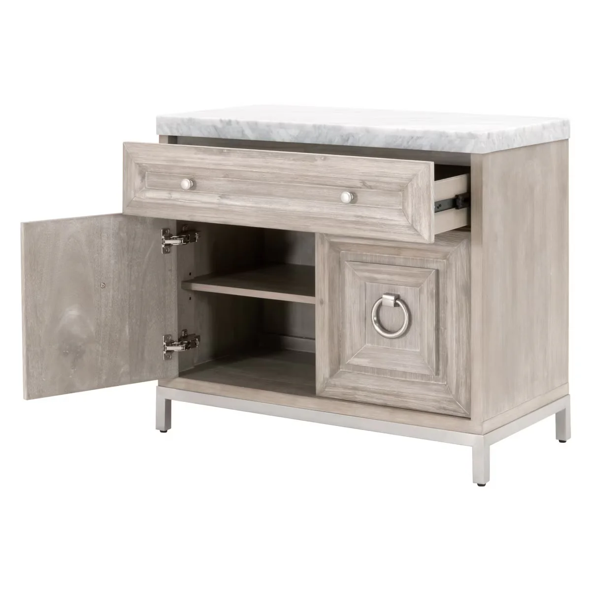 Essentials For Living Azure Media Chest ~ Natural Gray Acacia, White Carrera Marble With Brushed Stainless Steel Hardware - Image 4