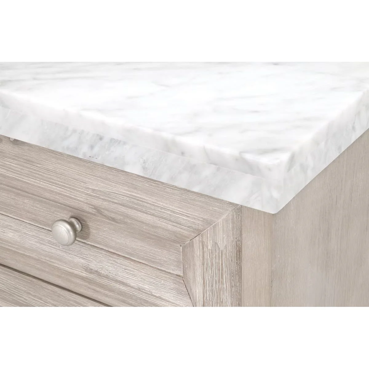 Essentials For Living Azure Media Chest ~ Natural Gray Acacia, White Carrera Marble With Brushed Stainless Steel Hardware - Image 5