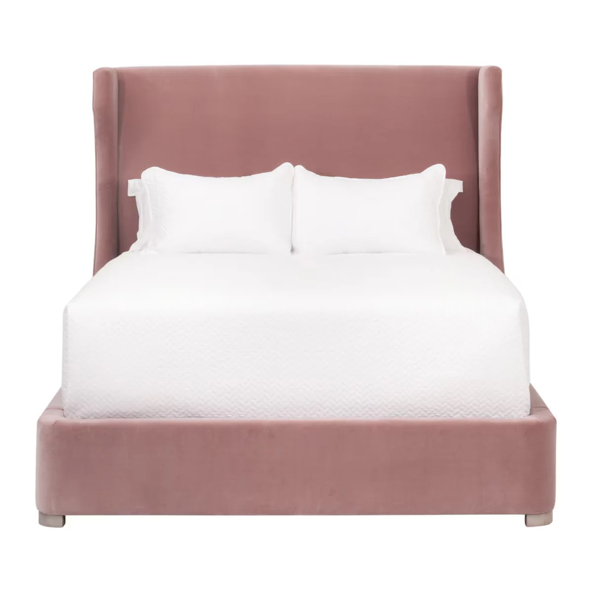 Essentials For Living Balboa Queen Bed ~ Petal Velvet Fabric With Natural Gray Oak