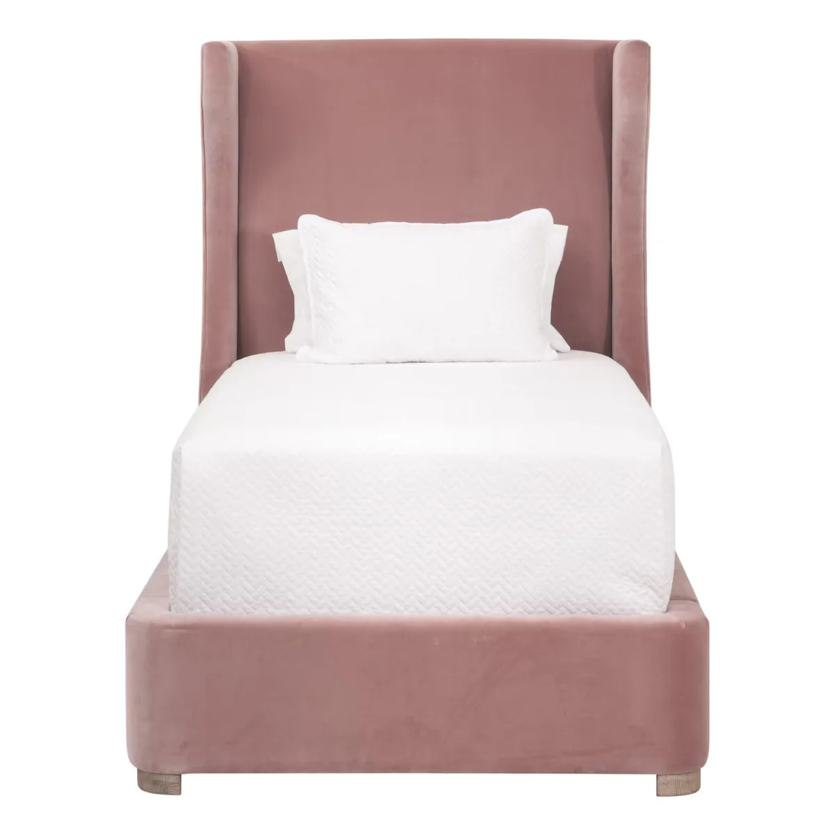Essentials For Living Balboa Twin Bed ~ Petal Velvet Fabric With Natural Gray Oak