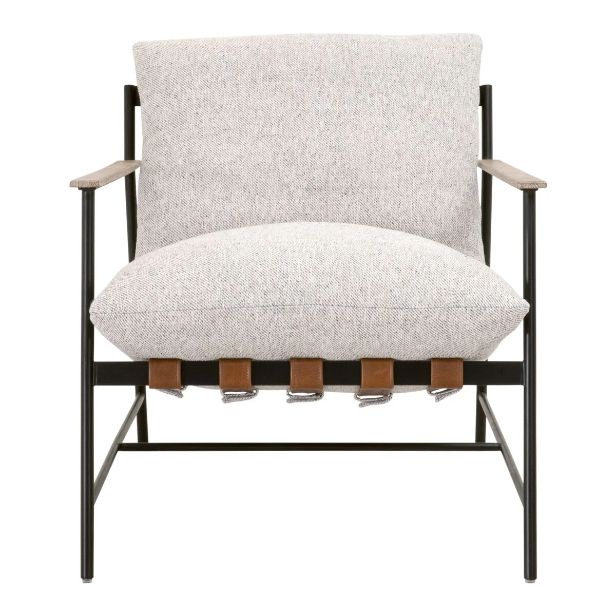 Essentials For Living Brando Club Chair~ Howell Natural, Chestnut Top Grain Leather, Natural Gray Oak With Black Iron