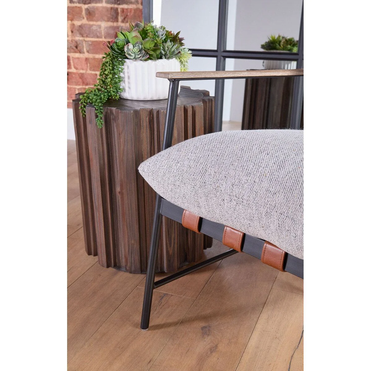 Essentials For Living Brando Club Chair~ Howell Natural, Chestnut Top Grain Leather, Natural Gray Oak With Black Iron - Image 11