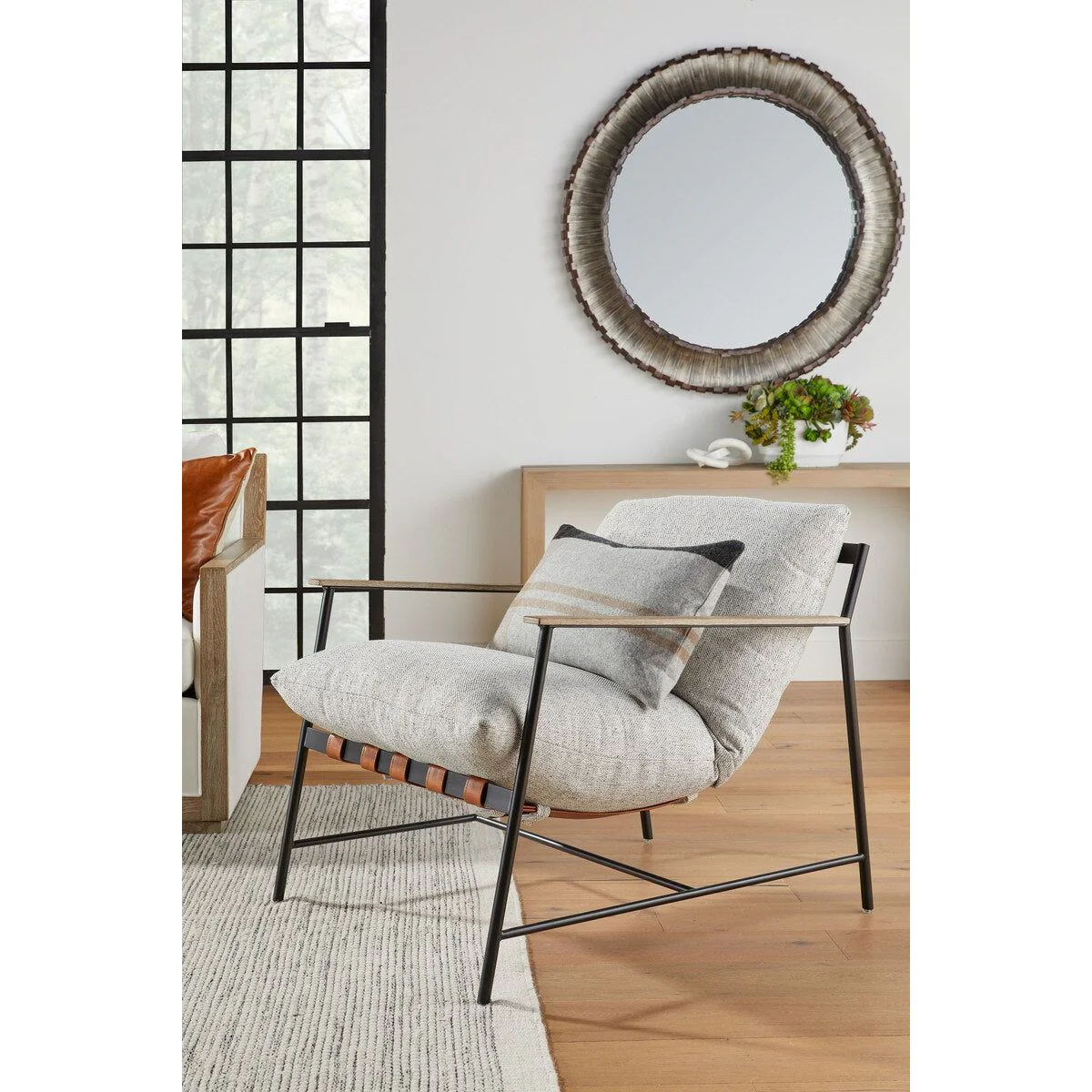Essentials For Living Brando Club Chair~ Howell Natural, Chestnut Top Grain Leather, Natural Gray Oak With Black Iron - Image 12