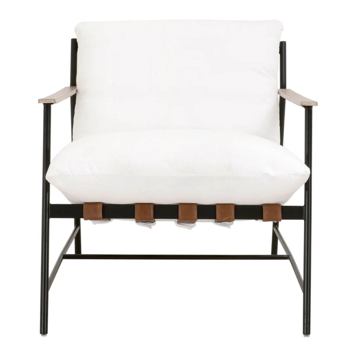 Essentials For Living Brando Club Chair~ LiveSmart Peyton-Pearl, Chestnut Top Grain Leather, Natural Gray Oak With Black Iron