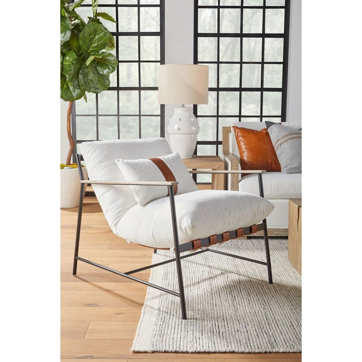 Essentials For Living Brando Club Chair~ LiveSmart Peyton-Pearl, Chestnut Top Grain Leather, Natural Gray Oak With Black Iron - Image 10