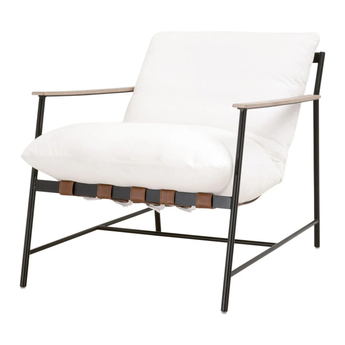 Essentials For Living Brando Club Chair~ LiveSmart Peyton-Pearl, Chestnut Top Grain Leather, Natural Gray Oak With Black Iron - Image 2