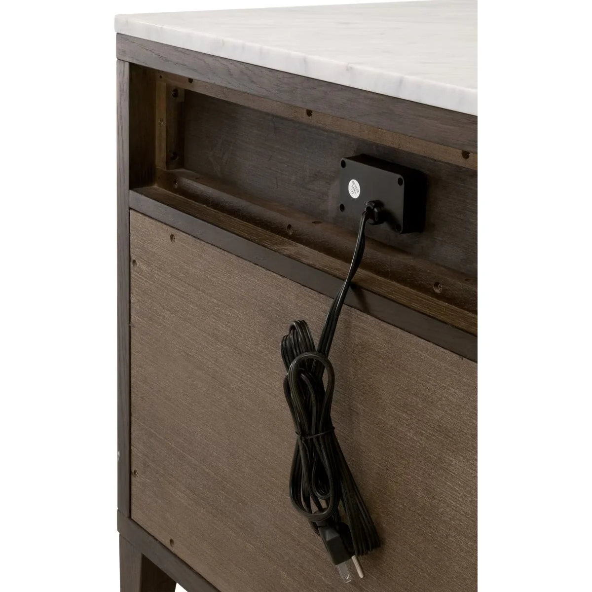 Essentials For Living Cambria 2-Drawer Nightstand ~ Dutch Brown Oak and Bianco Marble, Aged Brass Hardware - Image 11