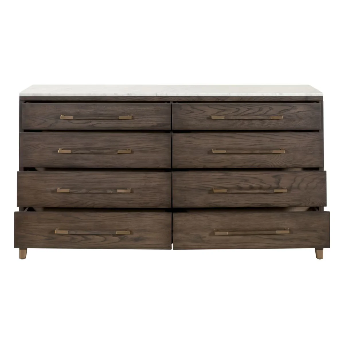 Essentials For Living Cambria 8-Drawer Double Dresser ~ Dutch Brown Oak, Bianco Marble With Aged Brass Hardware - Image 2