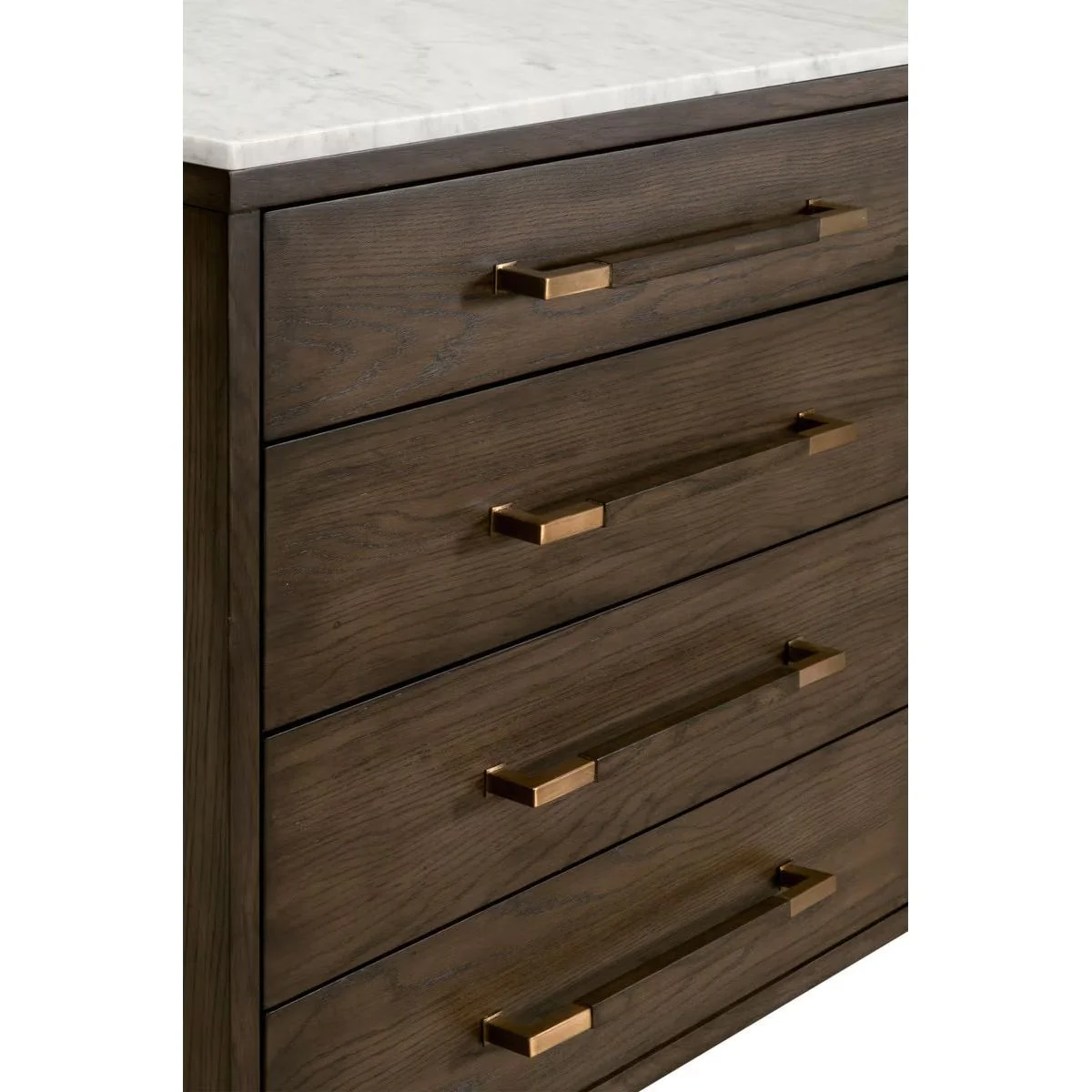 Essentials For Living Cambria 8-Drawer Double Dresser ~ Dutch Brown Oak, Bianco Marble With Aged Brass Hardware - Image 6