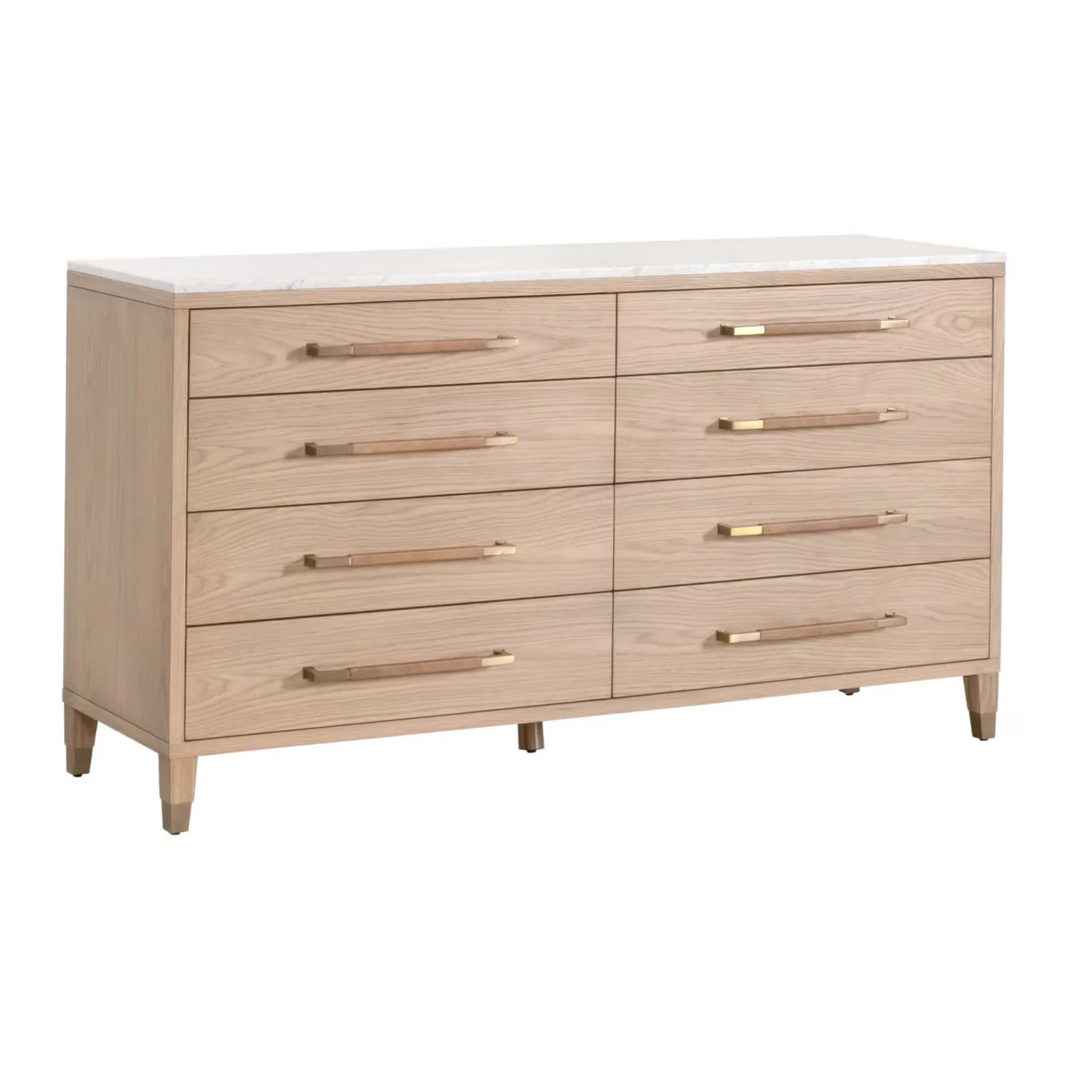 Essentials For Living Cambria 8-Drawer Double Dresser ~ Natural Oak, Bianco Marble With Aged Brass Hardware - Image 3
