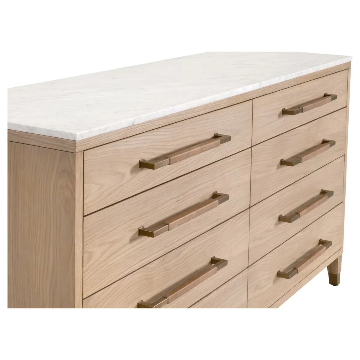 Essentials For Living Cambria 8-Drawer Double Dresser ~ Natural Oak, Bianco Marble With Aged Brass Hardware - Image 6