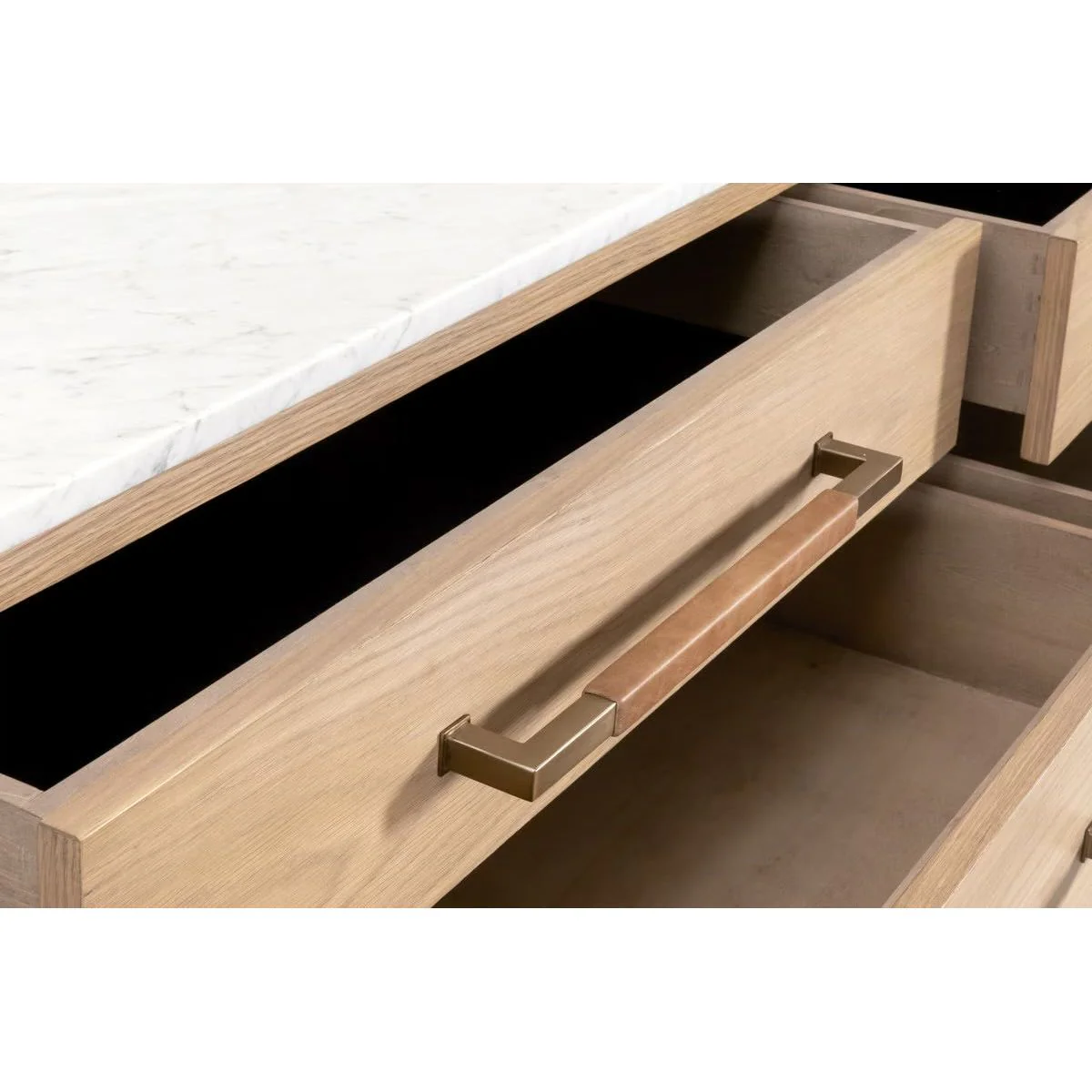 Essentials For Living Cambria 8-Drawer Double Dresser ~ Natural Oak, Bianco Marble With Aged Brass Hardware - Image 7