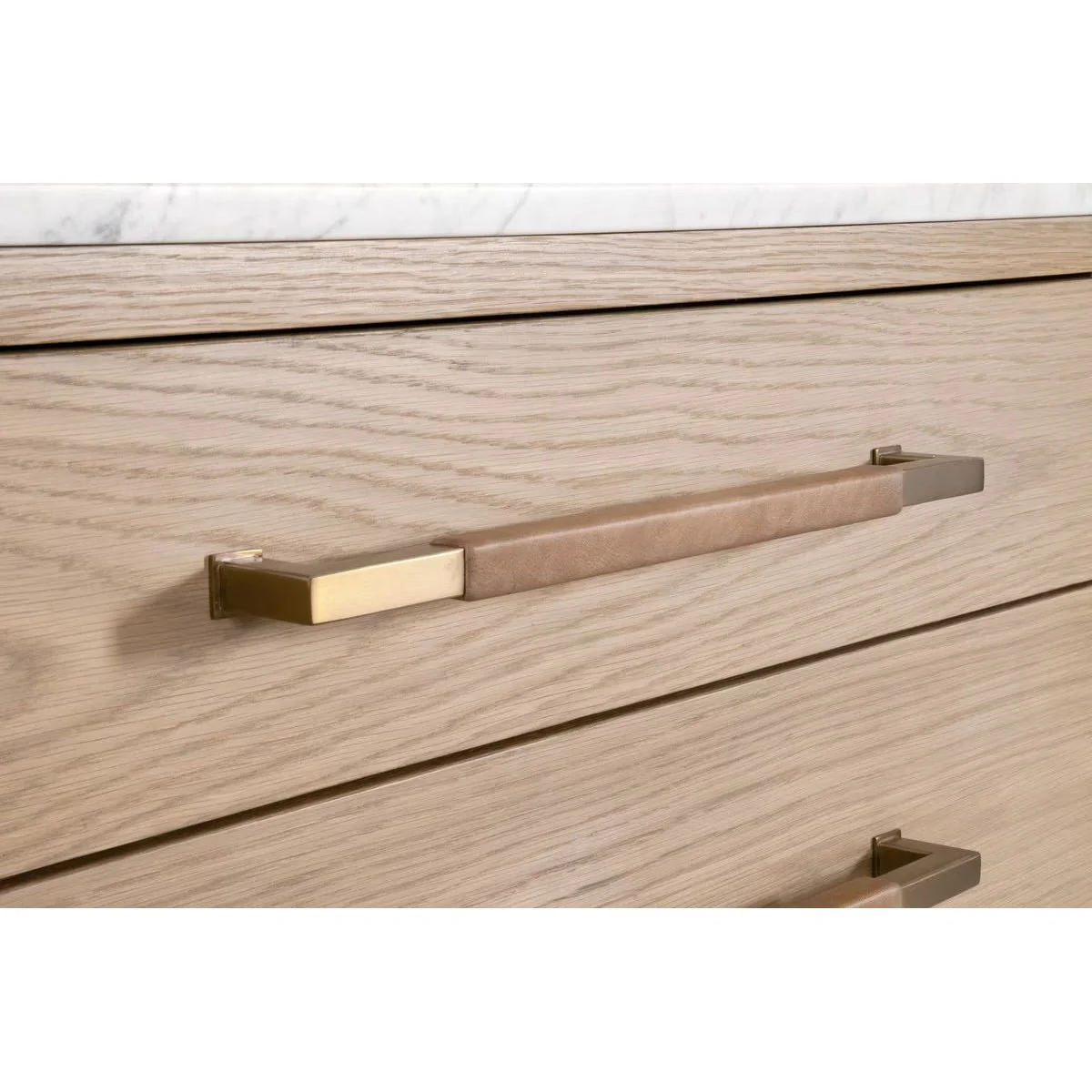 Essentials For Living Cambria 8-Drawer Double Dresser ~ Natural Oak, Bianco Marble With Aged Brass Hardware - Image 8