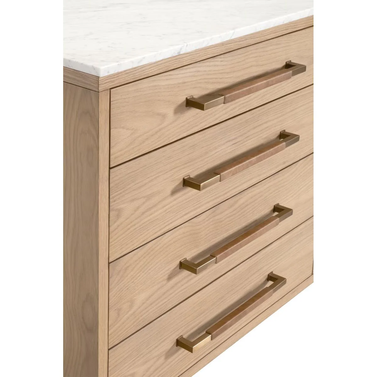 Essentials For Living Cambria 8-Drawer Double Dresser ~ Natural Oak, Bianco Marble With Aged Brass Hardware - Image 9