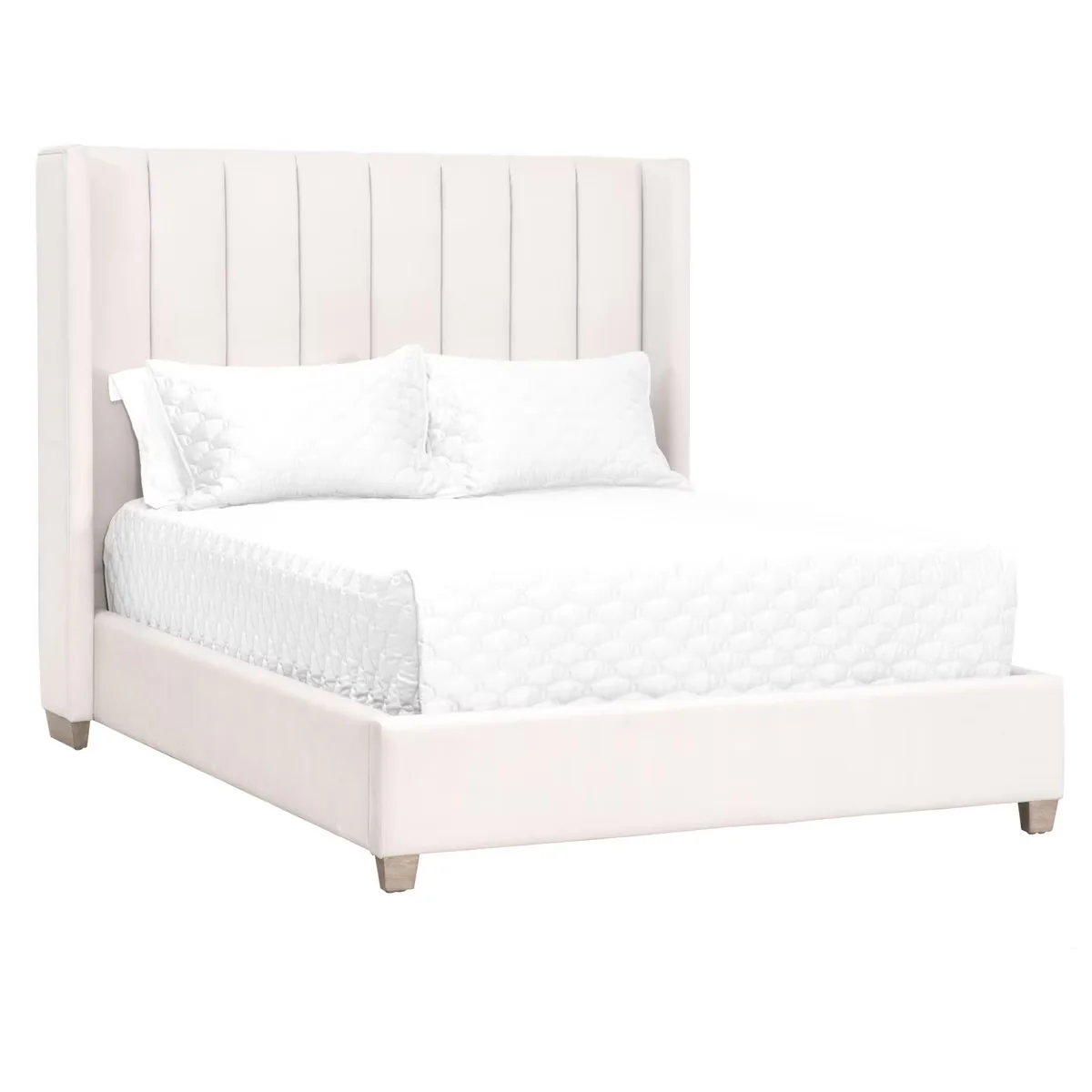 Essentials For Living Chandler Queen Bed ~ Cream Velvet Fabric With Natural Gray Oak - Image 2
