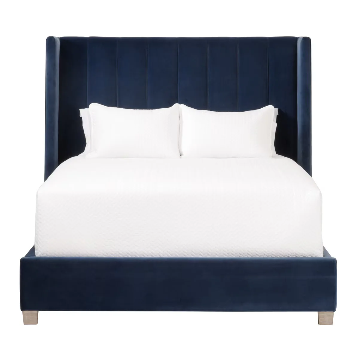 Essentials For Living Chandler Queen Bed ~ Denim Velvet Fabric With Natural Gray Oak