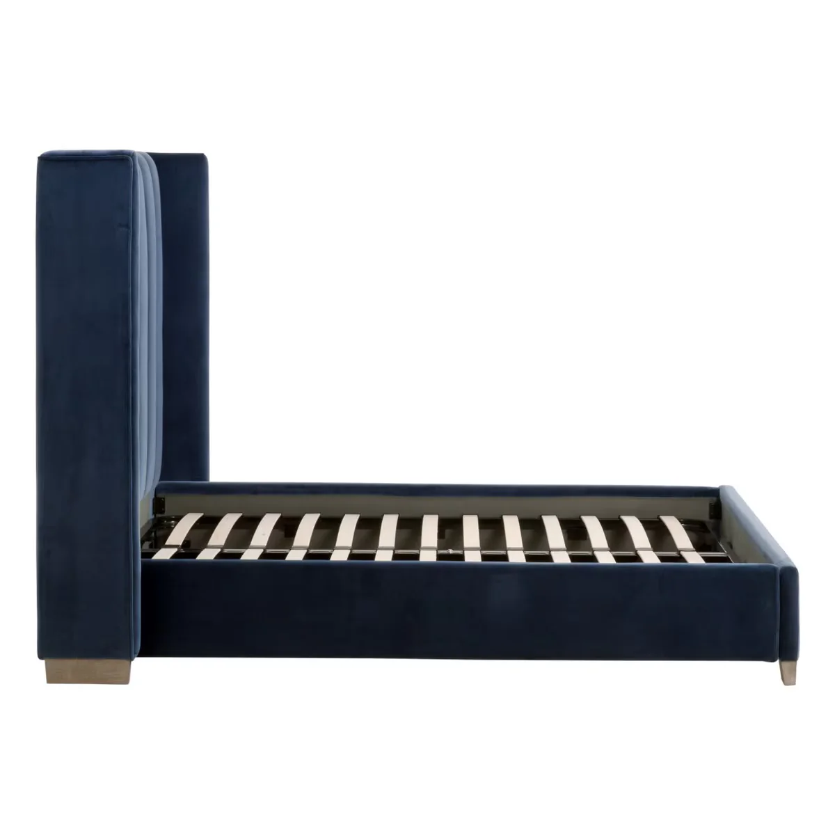 Essentials For Living Chandler Queen Bed ~ Denim Velvet Fabric With Natural Gray Oak - Image 6