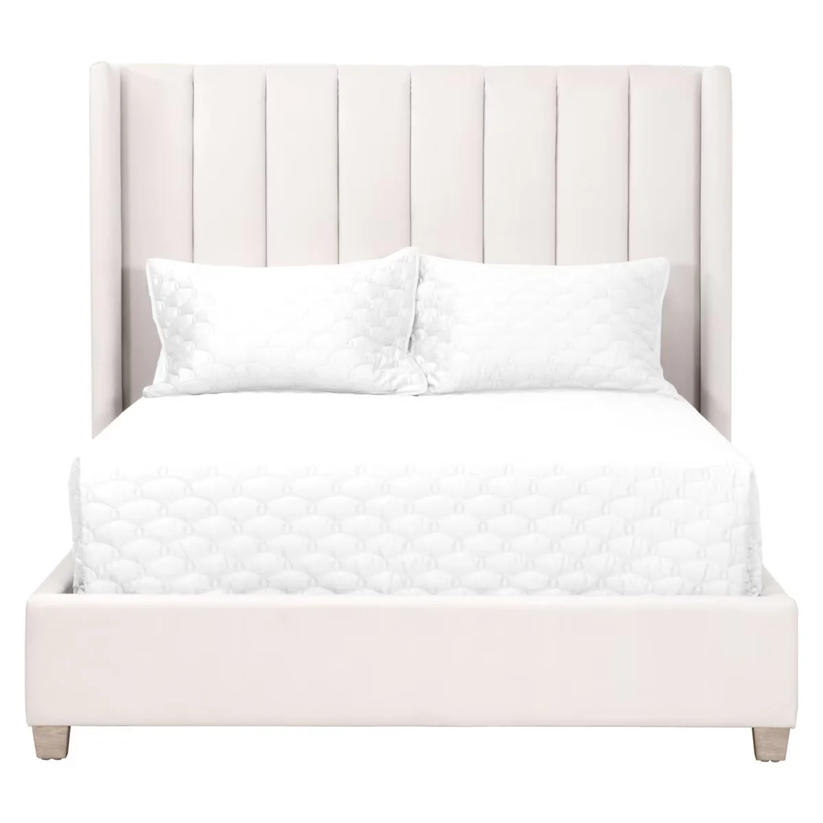Essentials For Living Chandler Standard King Bed ~ Cream Velvet Fabric With Natural Gray Oak