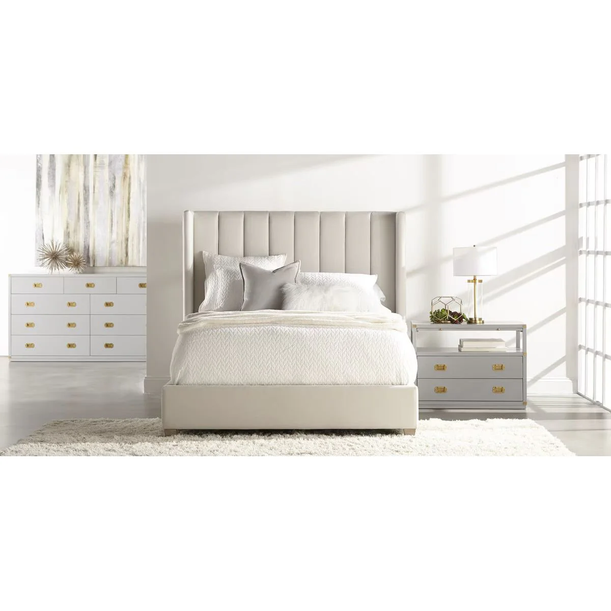 Essentials For Living Chandler Standard King Bed ~ Cream Velvet Fabric With Natural Gray Oak - Image 11