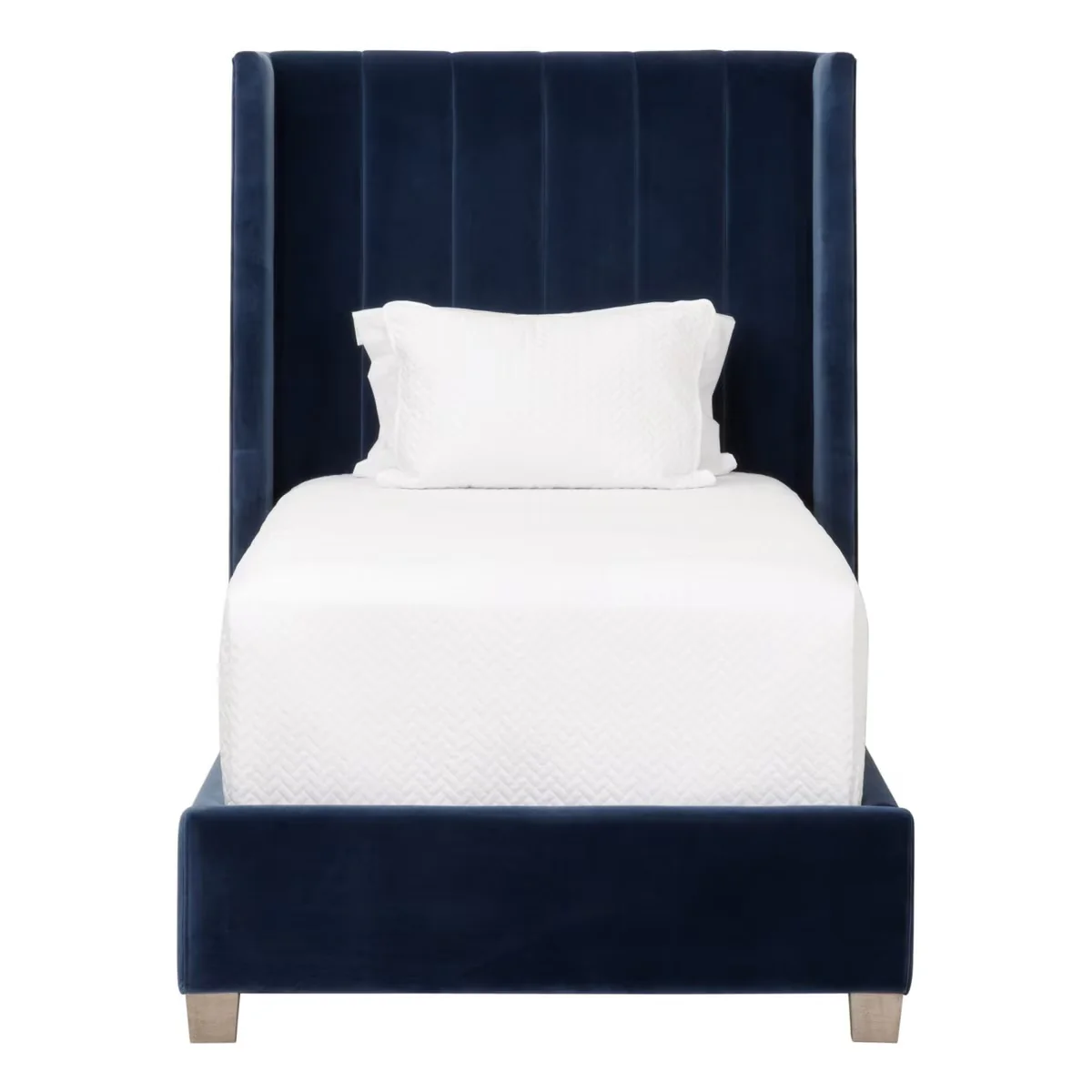 Essentials For Living Chandler Twin Bed ~ Denim Velvet Fabric With Natural Gray Oak