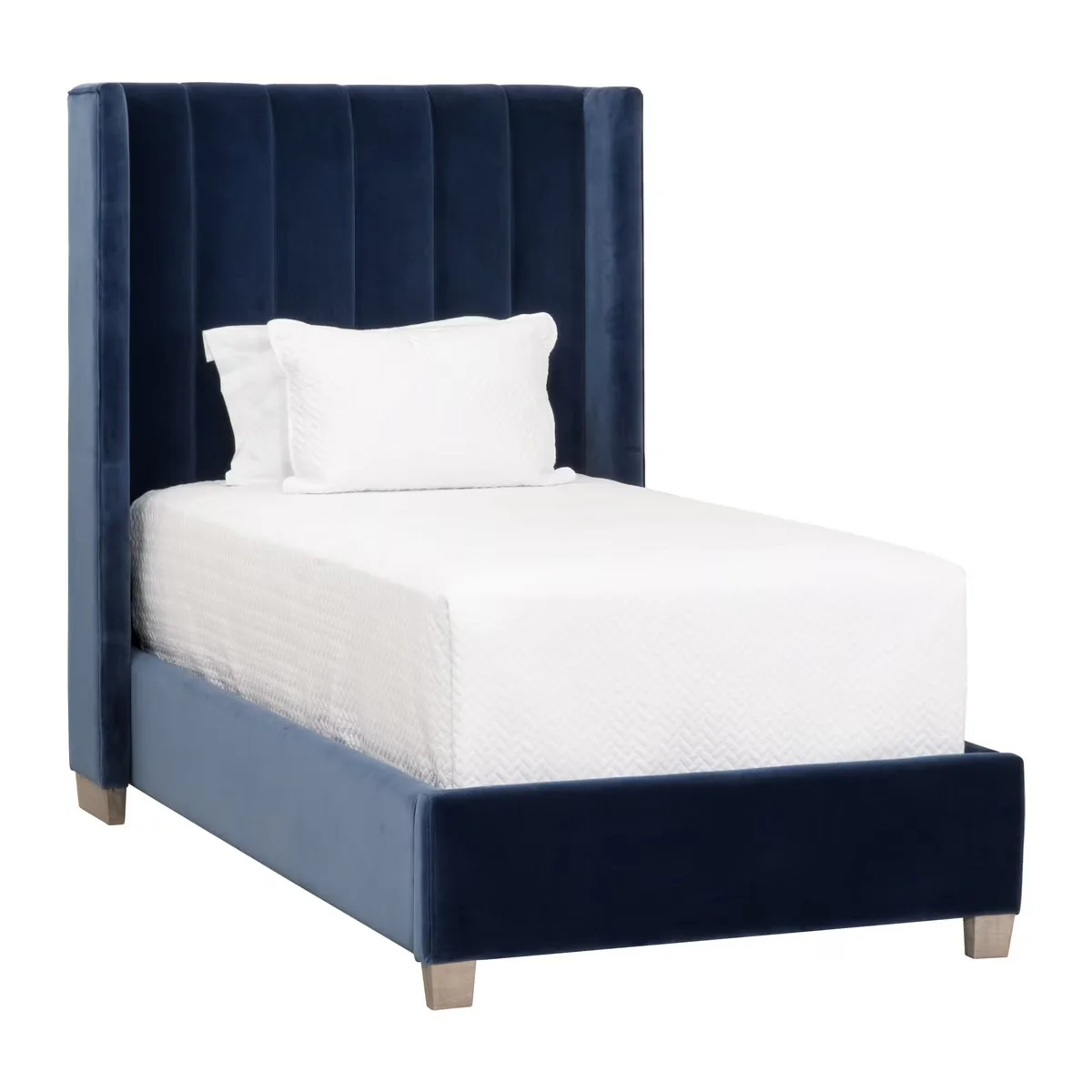 Essentials For Living Chandler Twin Bed ~ Denim Velvet Fabric With Natural Gray Oak - Image 2