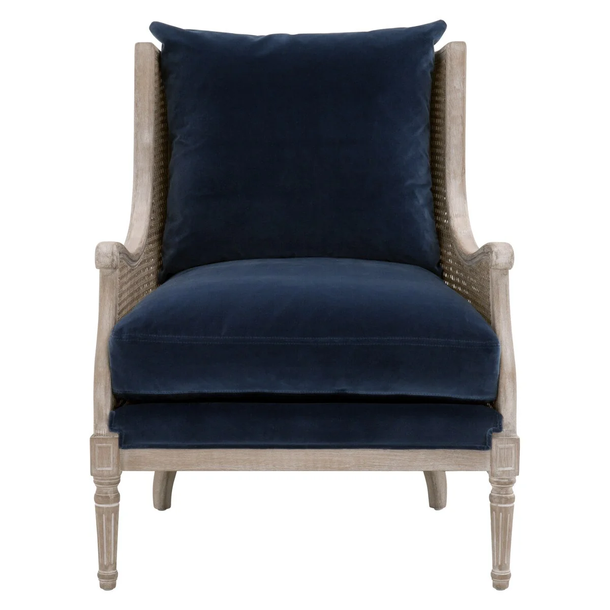 Essentials For Living Churchill Club Chair ~ Denim Velvet, Natural Gray Birch, Cane