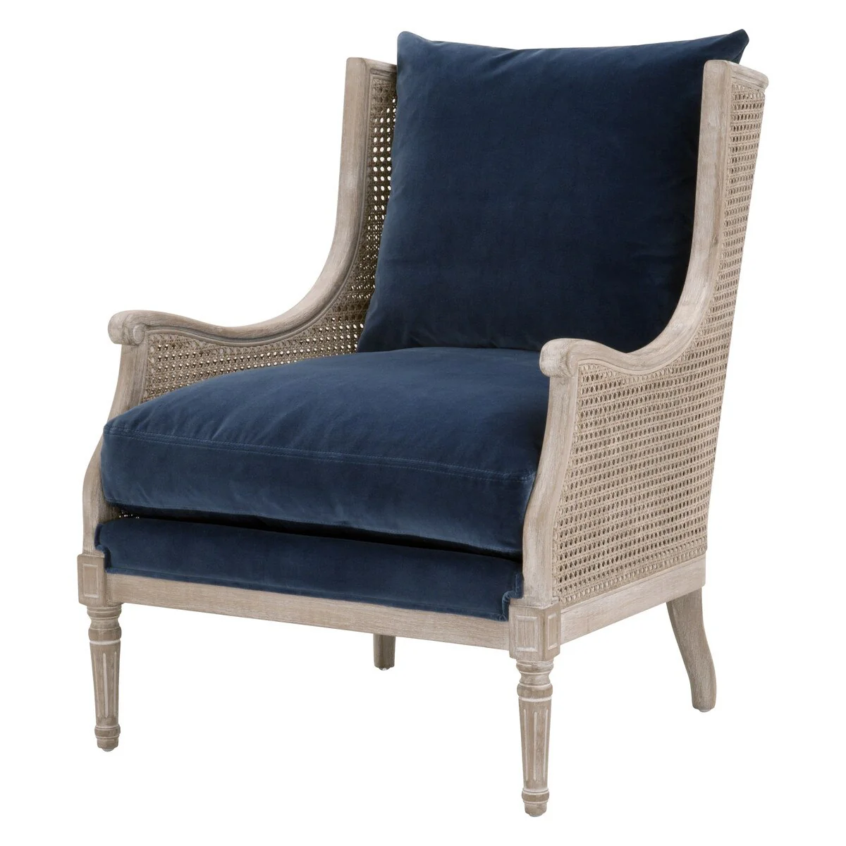 Essentials For Living Churchill Club Chair ~ Denim Velvet, Natural Gray Birch, Cane - Image 2