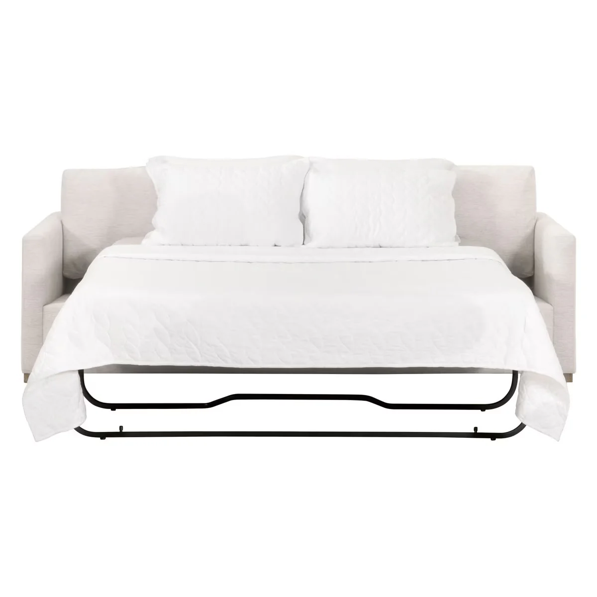 Essentials For Living Clara 86” Arm Queen Sleeper Sofa ~ Performance Stone Basketweave, Natural Gray Oak - Image 2