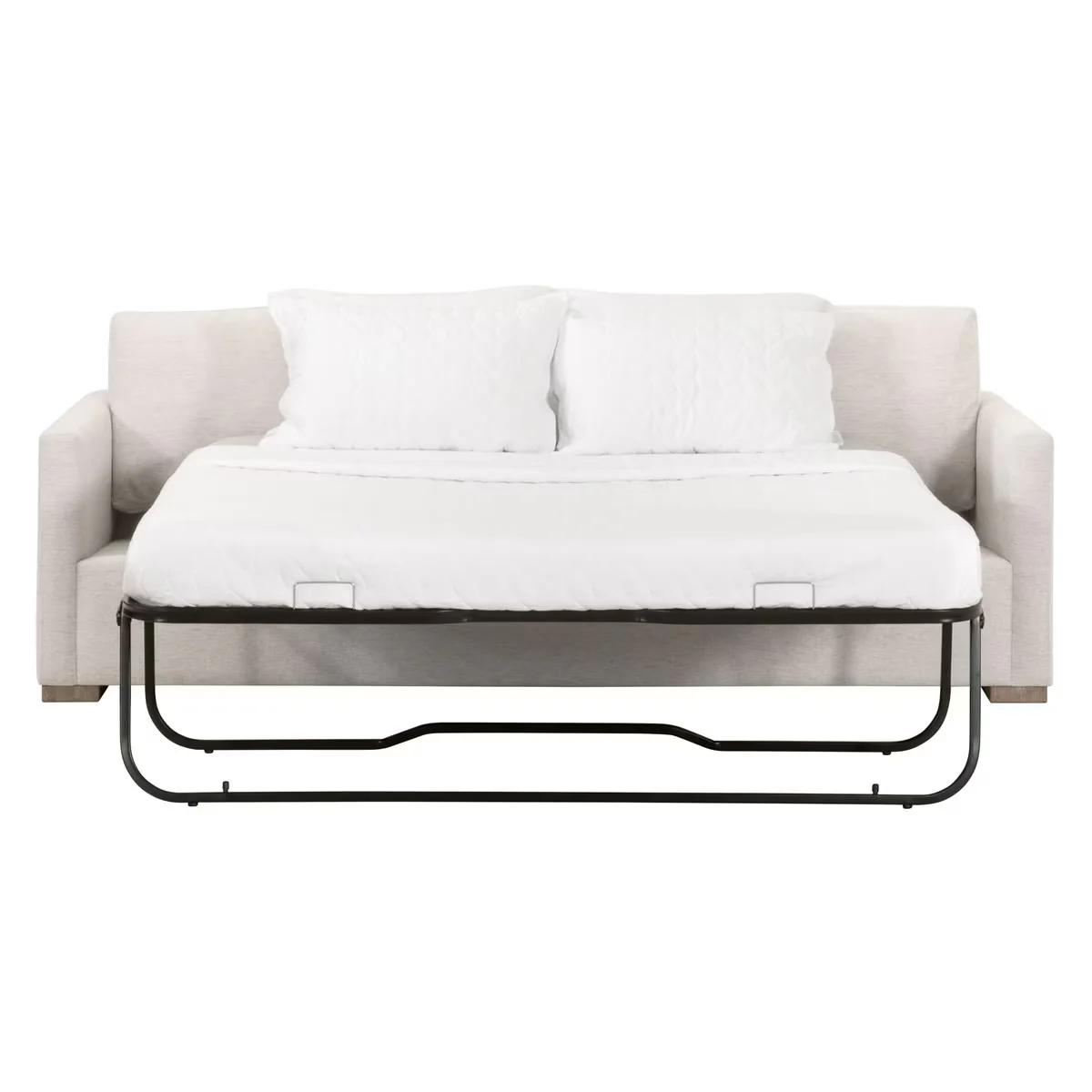 Essentials For Living Clara 86” Arm Queen Sleeper Sofa ~ Performance Stone Basketweave, Natural Gray Oak - Image 3