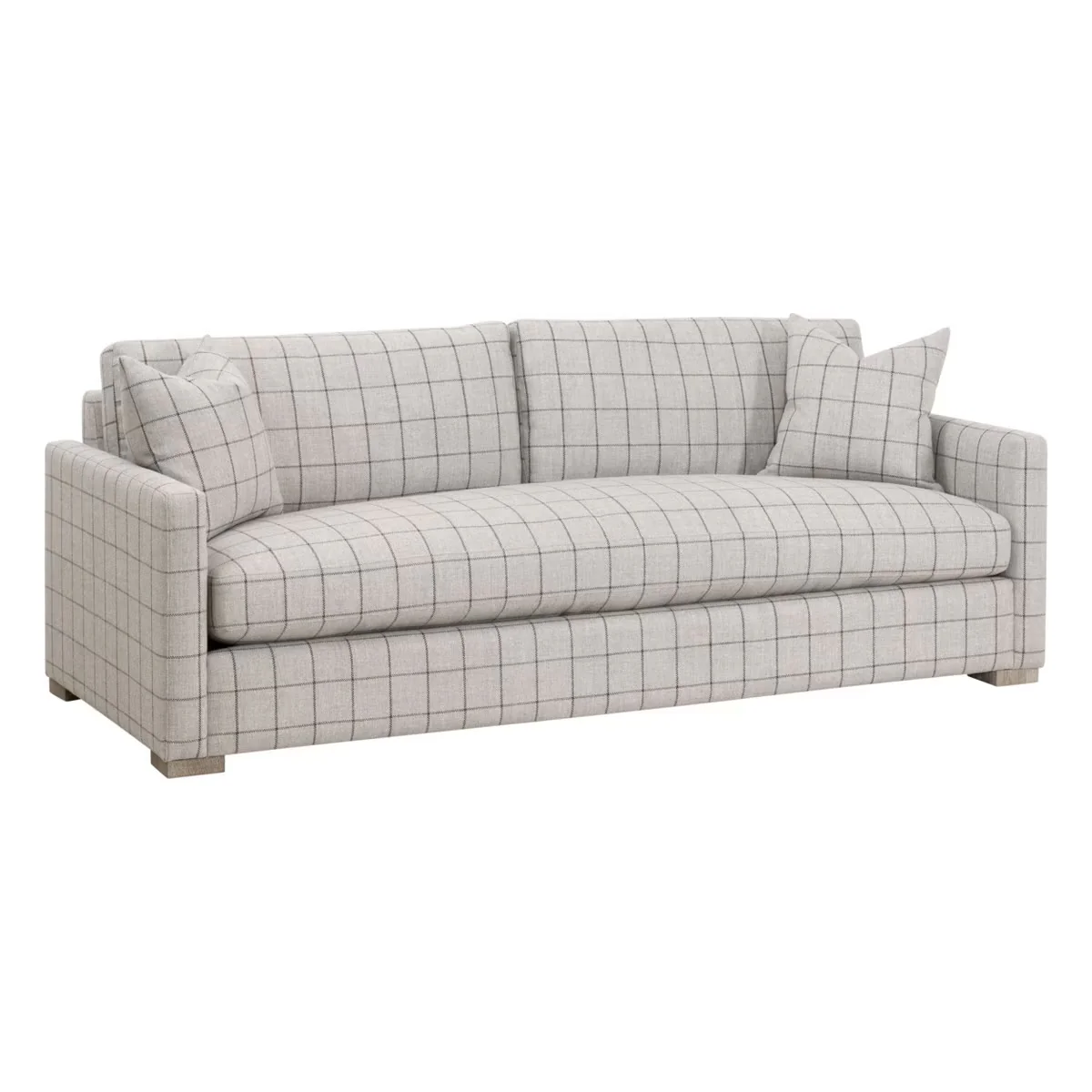 Essentials For Living Clara 86" Slim Arm Sofa ~ Performance Windowpane Cement With Natural Gray Oak - Image 2