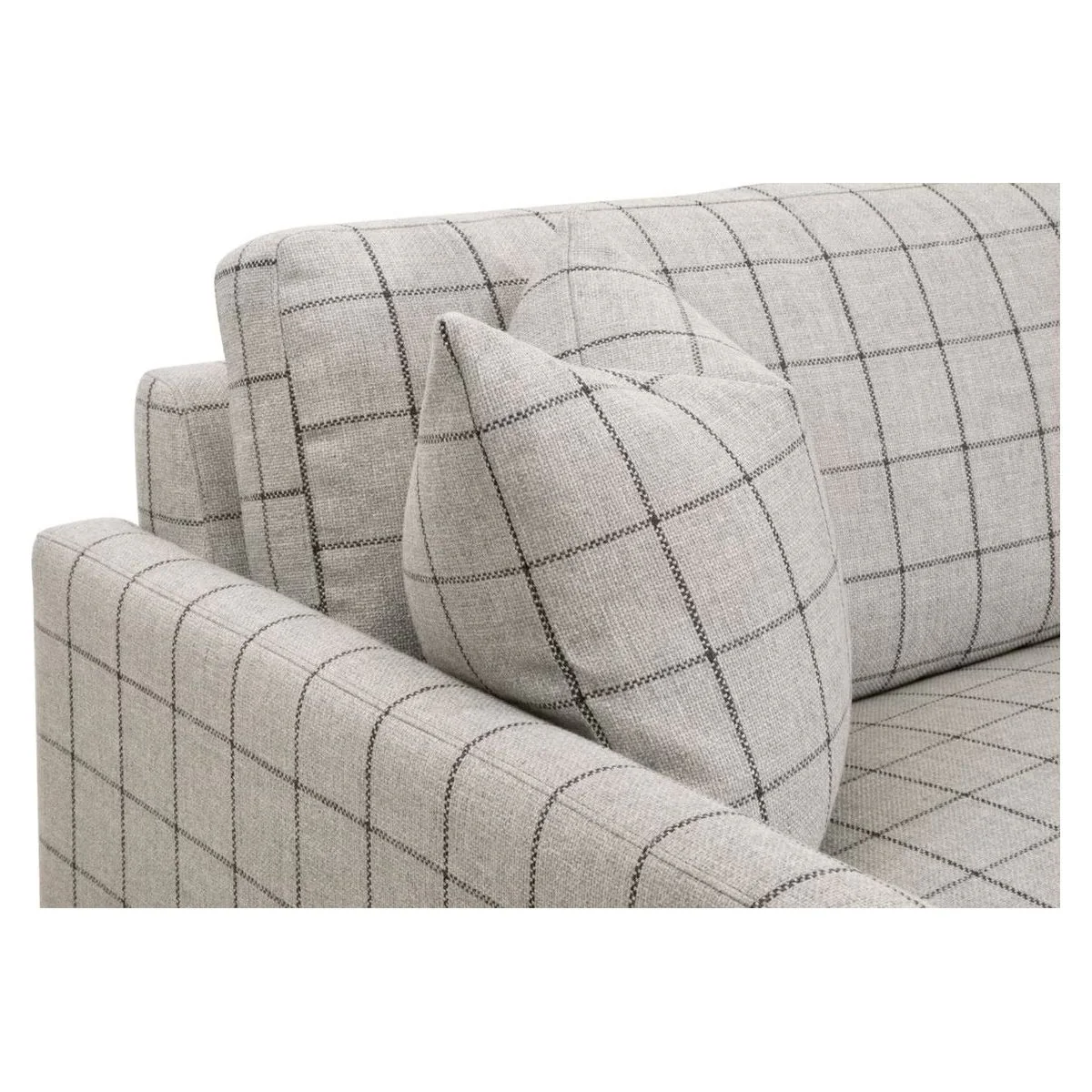 Essentials For Living Clara 86" Slim Arm Sofa ~ Performance Windowpane Cement With Natural Gray Oak - Image 4