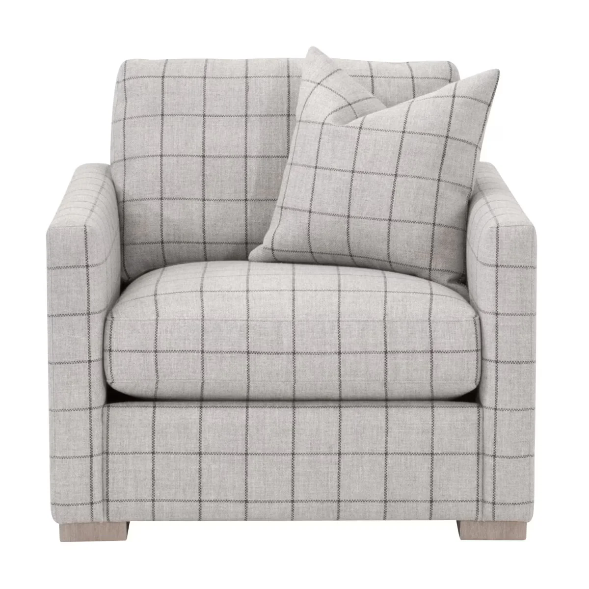 Essentials For Living Clara Slim Arm Sofa Chair~ Performance Windowpane Cement, Natural Gray Oak