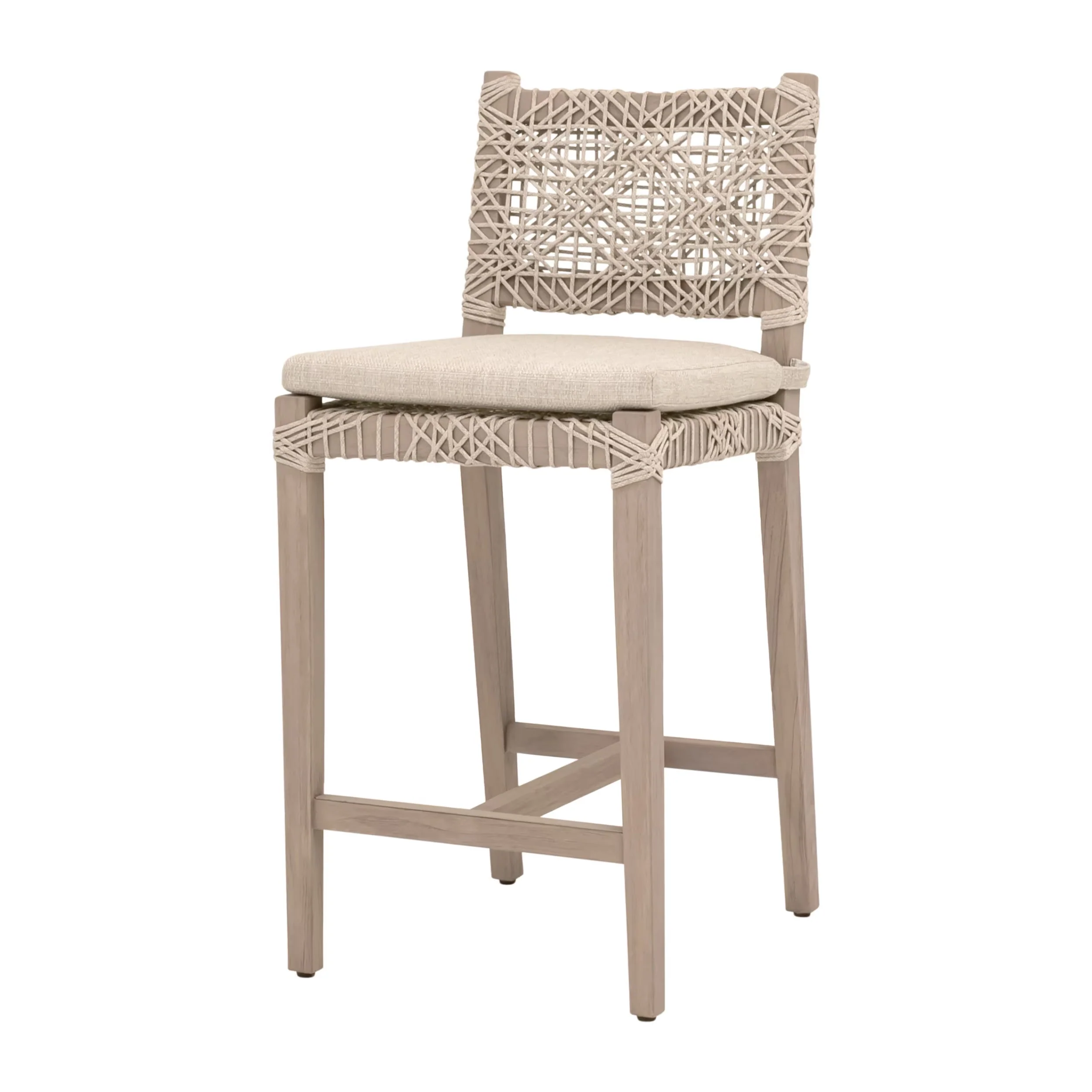 Essentials For Living Costa Outdoor Counter Stool ~ Oat Flat Rope, Performance Ecru Weave, Washed Ever Teak - Image 2