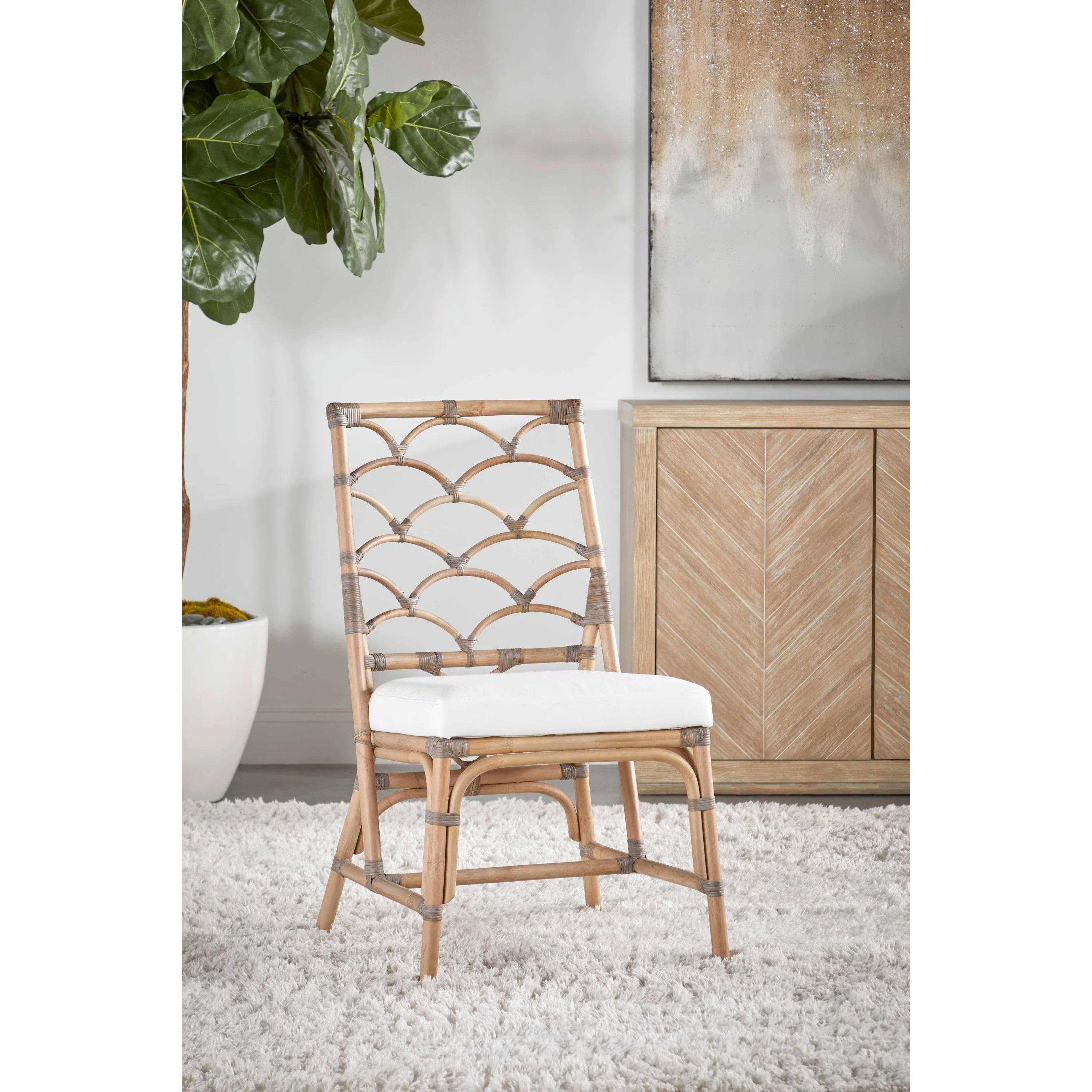 Essentials For Living Crescent Dining Chair ~ Matte Gray Rattan, Blanche, Matte Gray Binding (SET of 2)