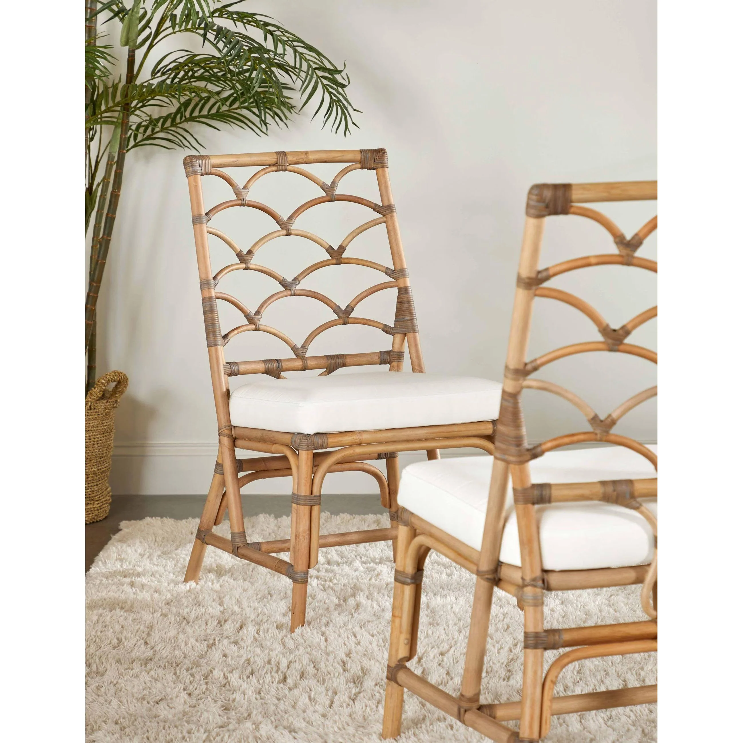 Essentials For Living Crescent Dining Chair ~ Matte Gray Rattan, Blanche, Matte Gray Binding (SET of 2) - Image 2