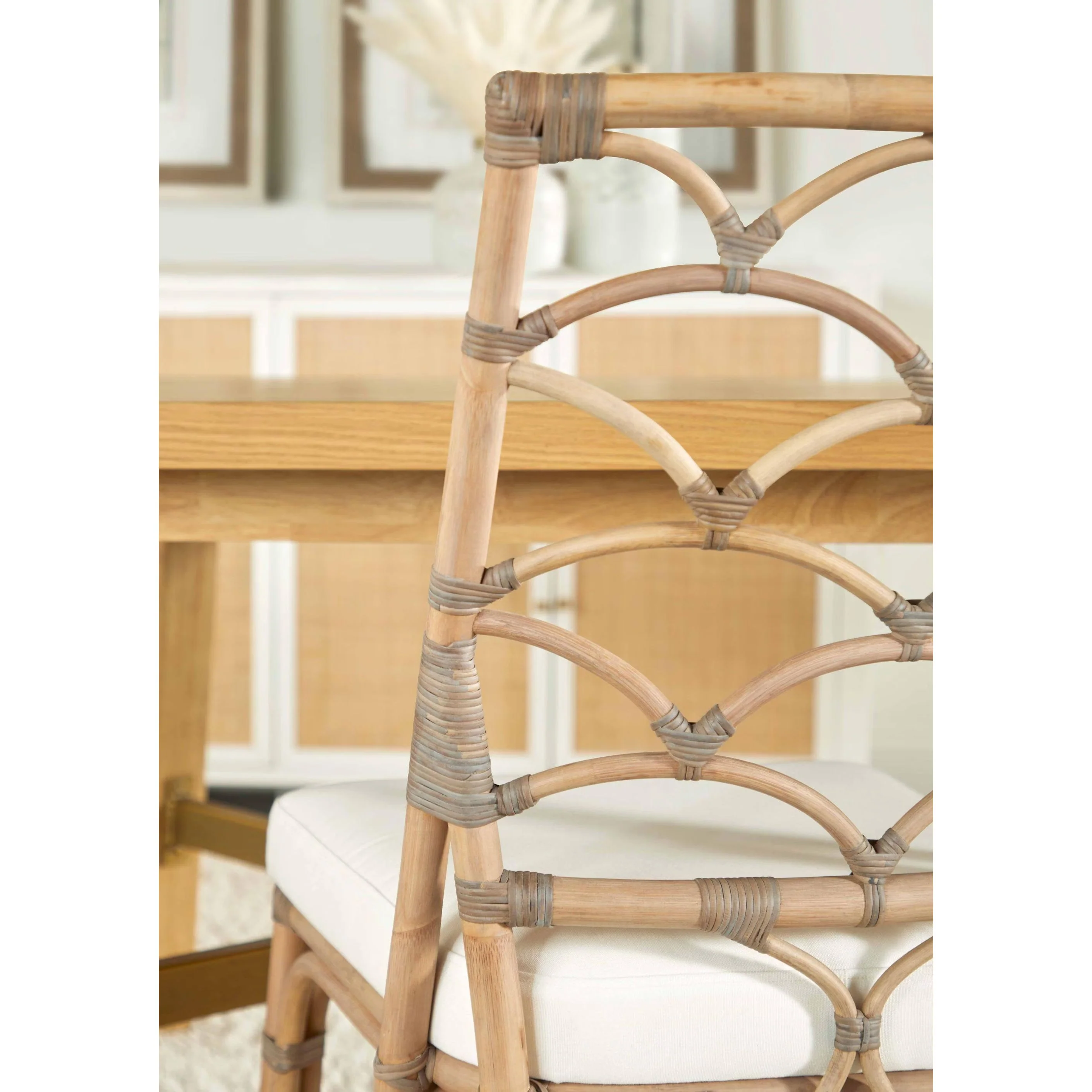 Essentials For Living Crescent Dining Chair ~ Matte Gray Rattan, Blanche, Matte Gray Binding (SET of 2) - Image 3