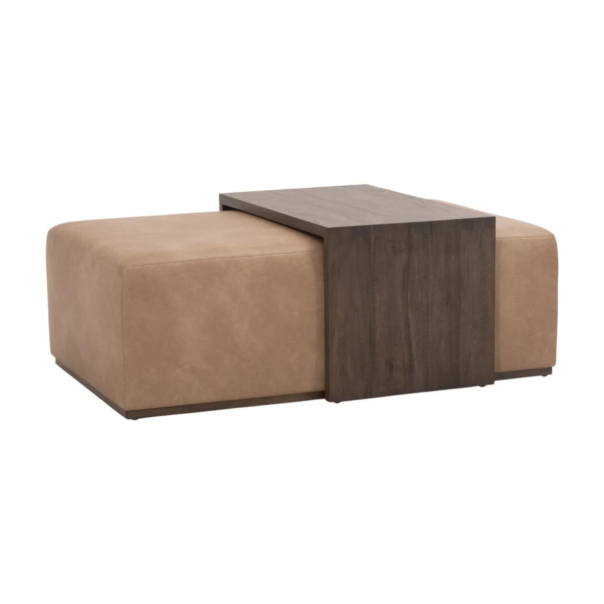 Essentials For Living Dovetail Upholstered Coffee Table ~ Ivanhoe Toast, Burnished Brown Acacia - Image 2