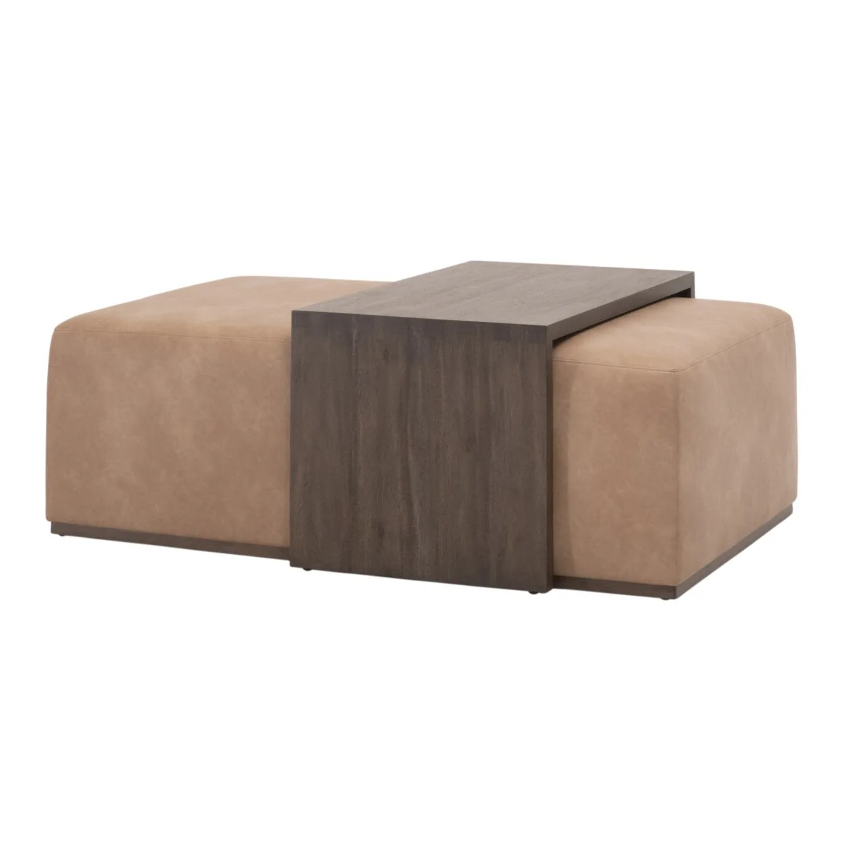 Essentials For Living Dovetail Upholstered Coffee Table ~ Ivanhoe Toast, Burnished Brown Acacia - Image 3