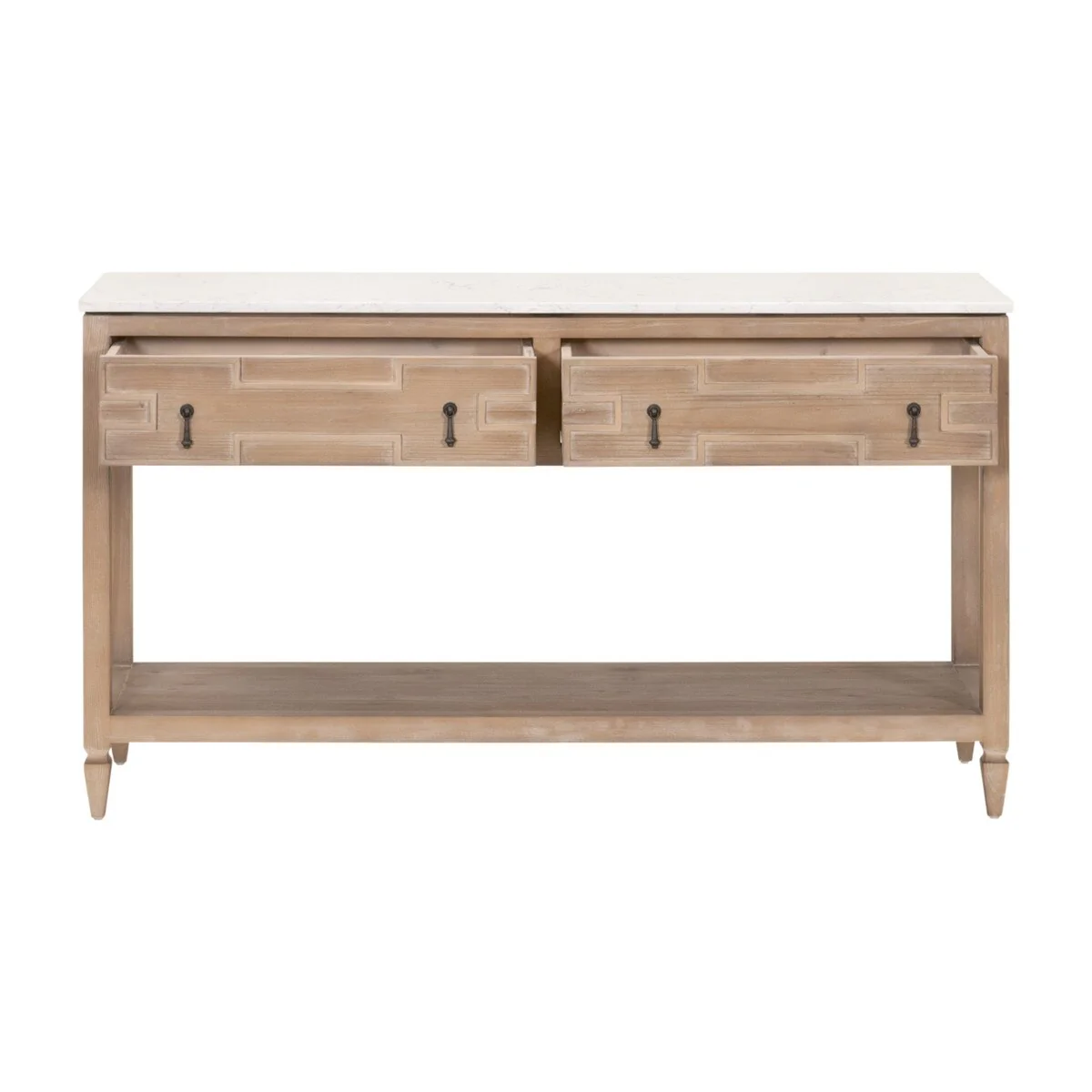 Essentials For Living Emerie 2-Drawer Console Table ~ Smoke Gray Pine, White Quartz - Image 2
