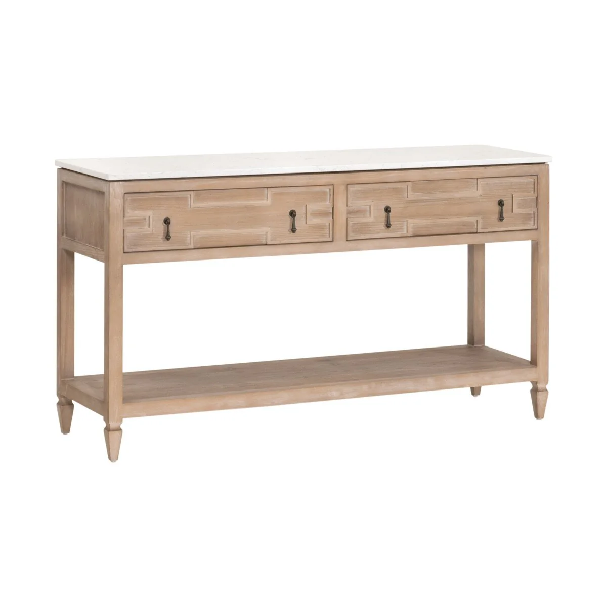Essentials For Living Emerie 2-Drawer Console Table ~ Smoke Gray Pine, White Quartz - Image 3