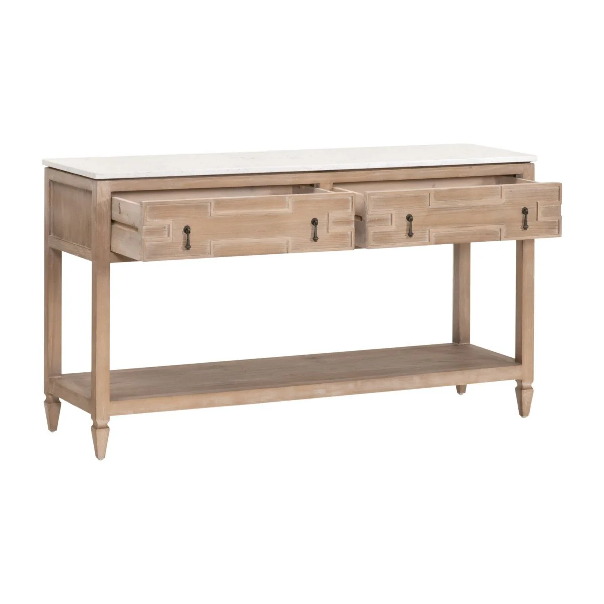 Essentials For Living Emerie 2-Drawer Console Table ~ Smoke Gray Pine, White Quartz - Image 4