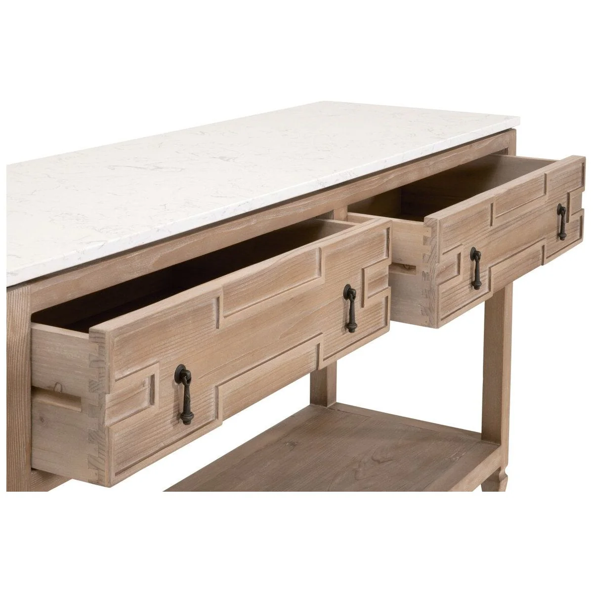 Essentials For Living Emerie 2-Drawer Console Table ~ Smoke Gray Pine, White Quartz - Image 5