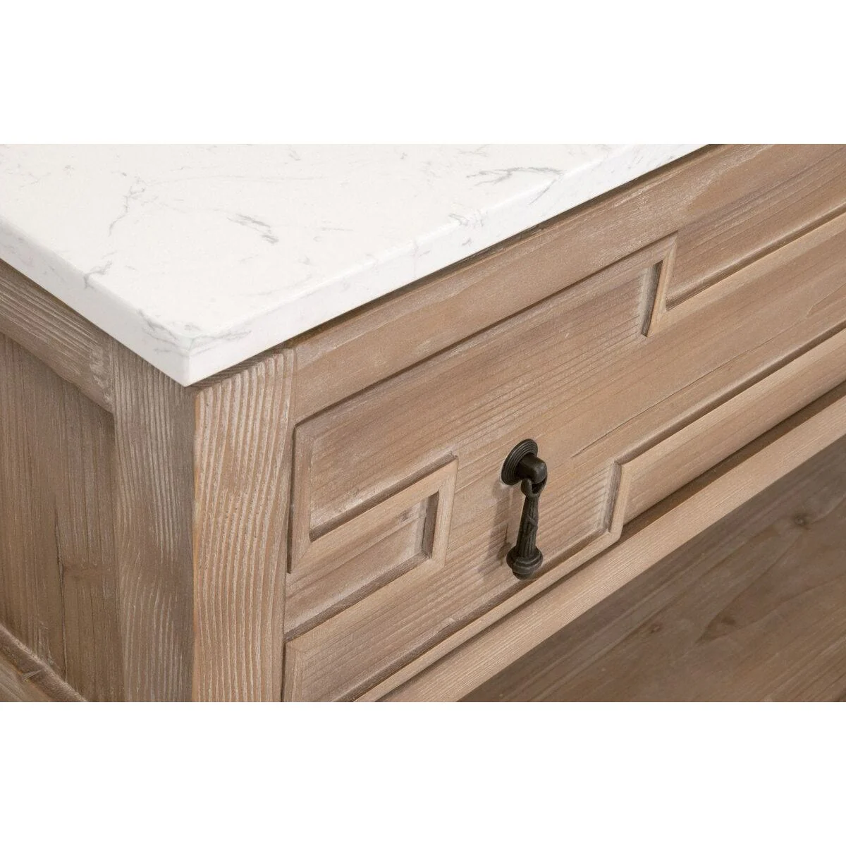Essentials For Living Emerie 2-Drawer Console Table ~ Smoke Gray Pine, White Quartz - Image 6