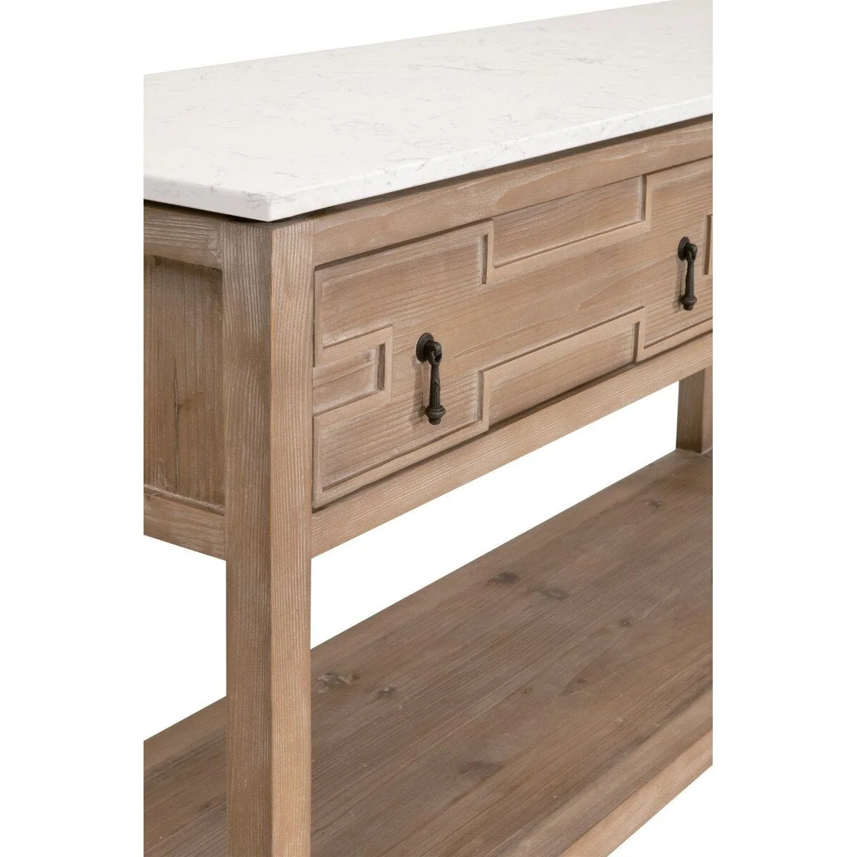 Essentials For Living Emerie 2-Drawer Console Table ~ Smoke Gray Pine, White Quartz - Image 8