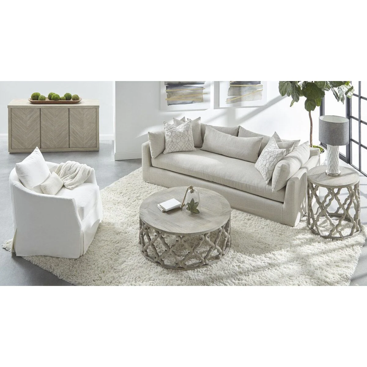 Essentials For Living Faye Slipcover Swivel Club Chair ~ Cream Crepe - Image 9