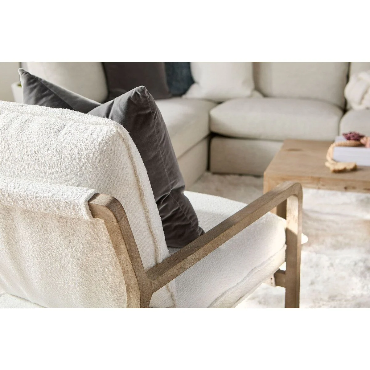 Essentials For Living Hamlin Club Chair ~ LiveSmart Boucle-Snow, Natural Gray Oak - Image 8
