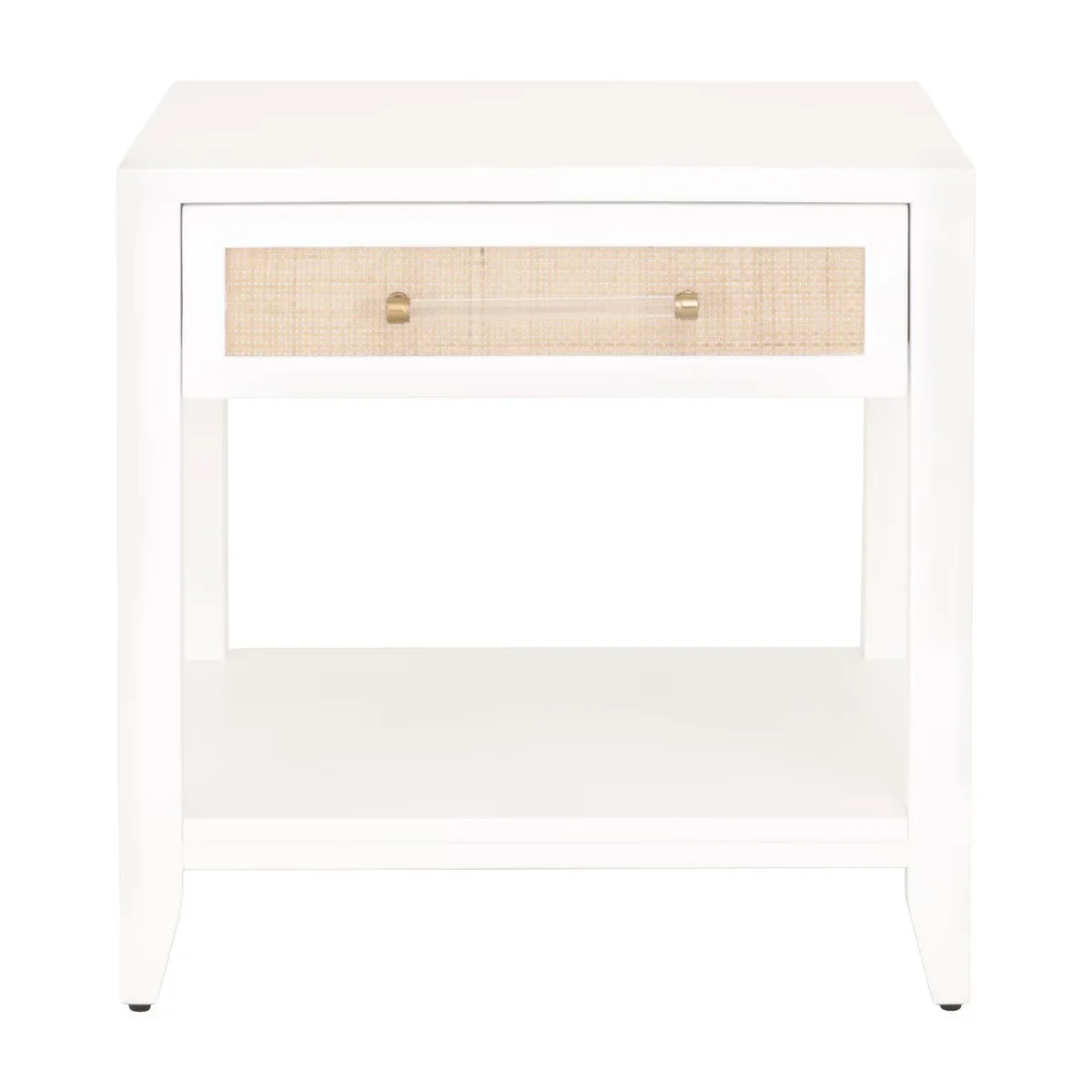 Essentials For Living Holland 1-Drawer Side Table~ Matte White, Natural Rattan