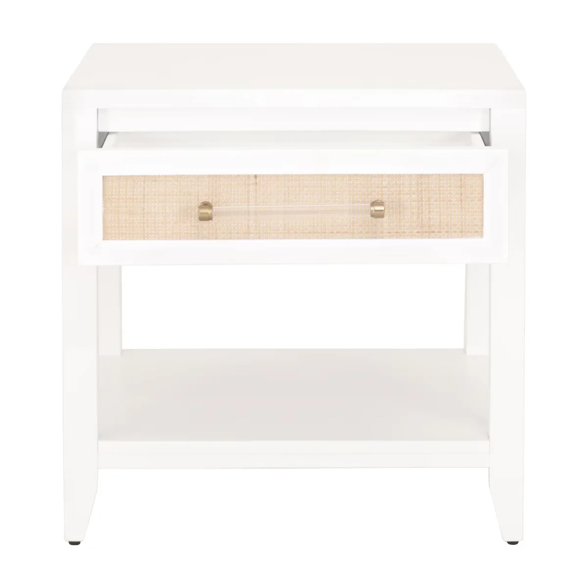 Essentials For Living Holland 1-Drawer Side Table~ Matte White, Natural Rattan - Image 2