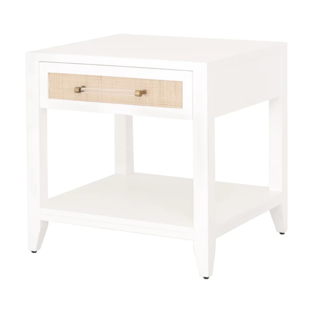 Essentials For Living Holland 1-Drawer Side Table~ Matte White, Natural Rattan - Image 3